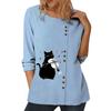 Элегантный синий хлопковый топ для женщин с индивидуальными принтами, круглым вырезом, длинными рукавами и пуговицами, размеры S-5XL