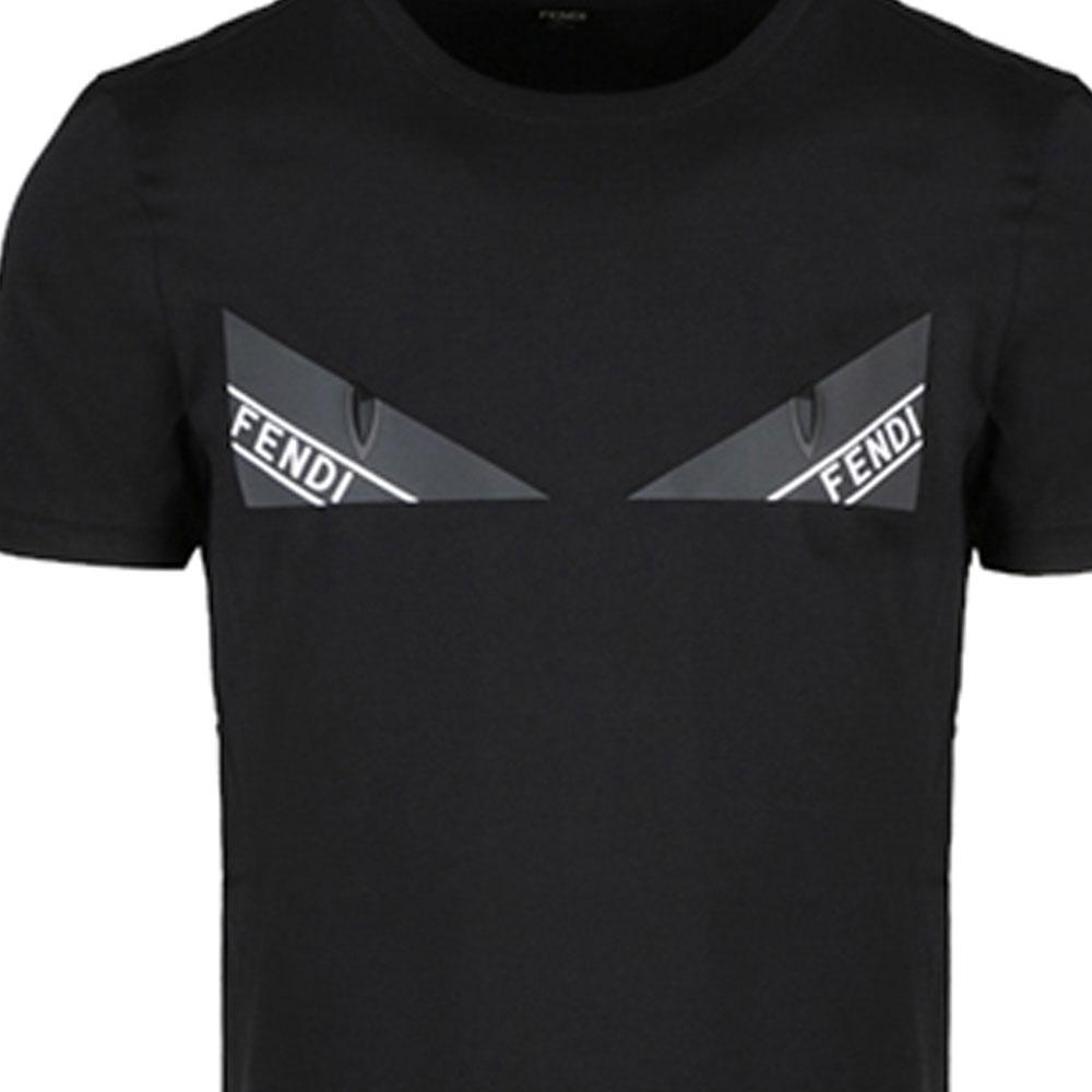 FENDI T-Shirts Men's Black Crew Neck Moderate Straight Fit FY0894ACNCF0QA1