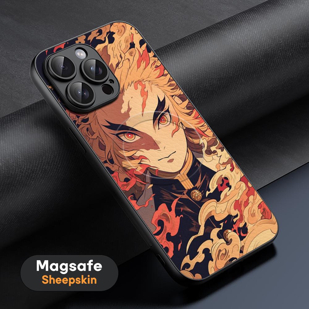 Cool Anime Kimetsu No Yaiba Phone Case For iPhone 16 15 14 13 12 11 Plus Pro Max High-end Luxury Magsafe Sheepskin