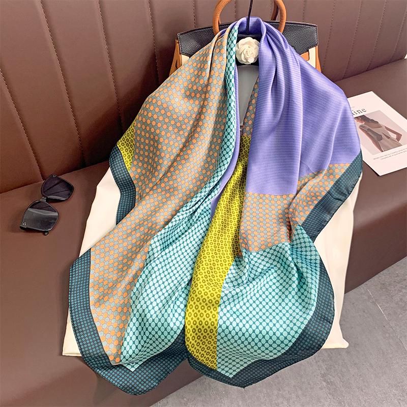 110x110cm Women Silk Square Scarf Hijab Female Design Print Lady Shawl Wraps Foulard Headbands Bufanda Large Bandana Luxury