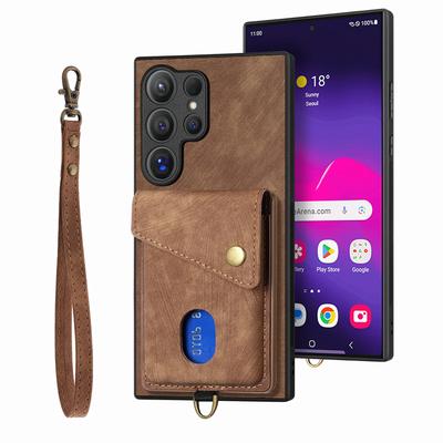 Чехол для Samsung Galaxy S25 Ultra с держателем для карт и подставкой из кожи, задняя крышка для телефона