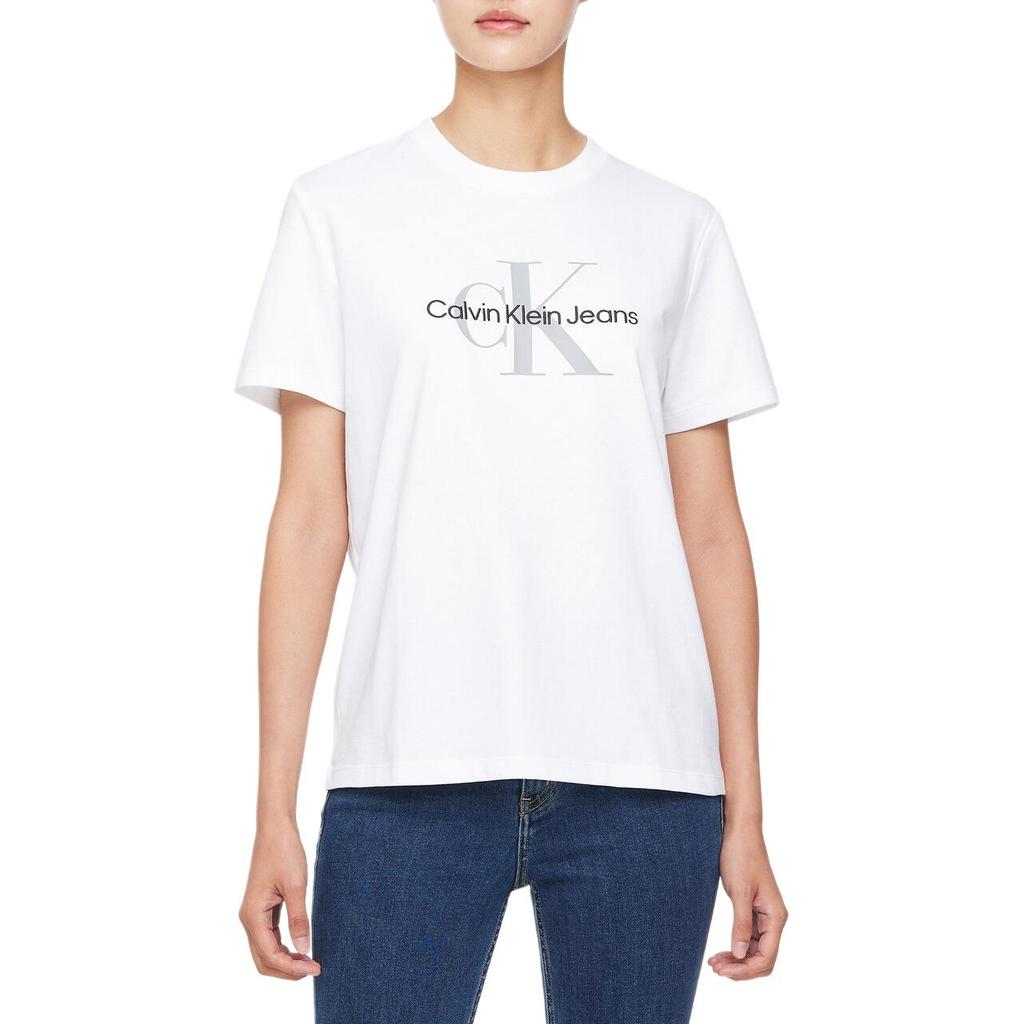 Calvin Klein Джинсы простые буквы принт круглый вырез короткий рукав футболка женские топы белые 40WL259-YAA