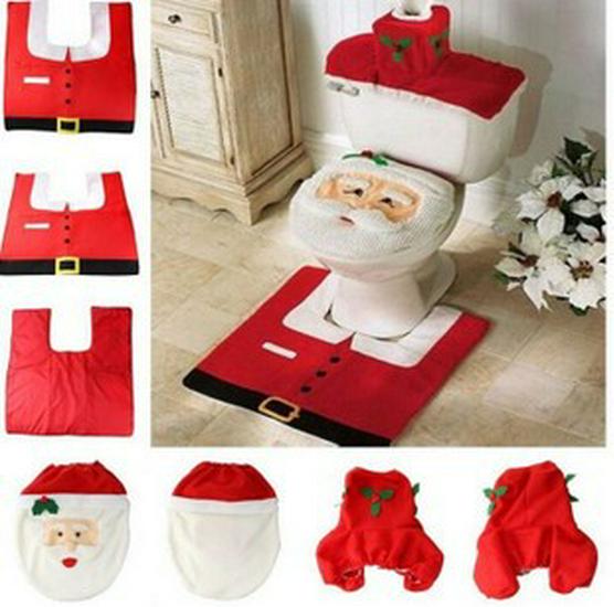 Santa Claus 3-Piece Toilet Set: Seat Cover, Foot Pad, Water Tank & Tissue Cover