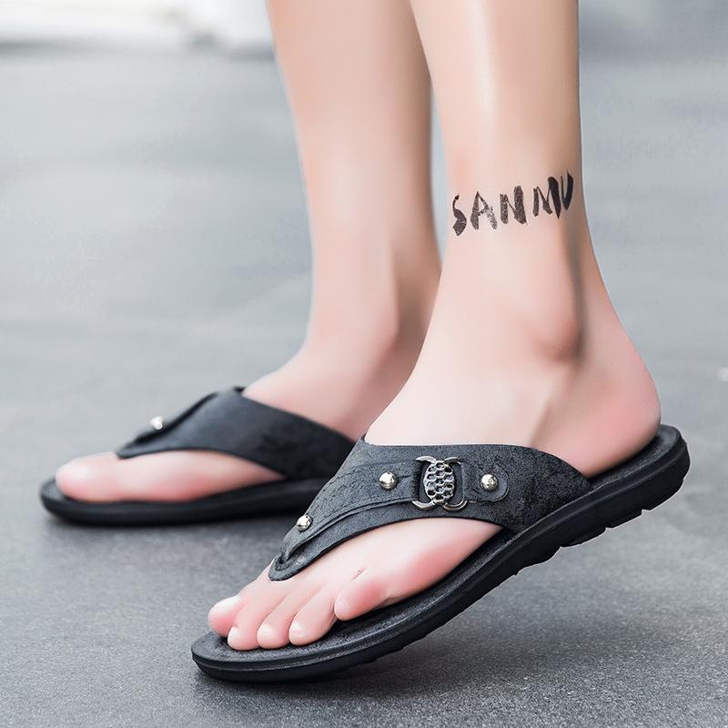 High Quality Men 2024New Casual Leather Sandals Outdoor Antiskid Beach Shoes Men's Trend Summer Wear Slippers Fashion Flip Flops