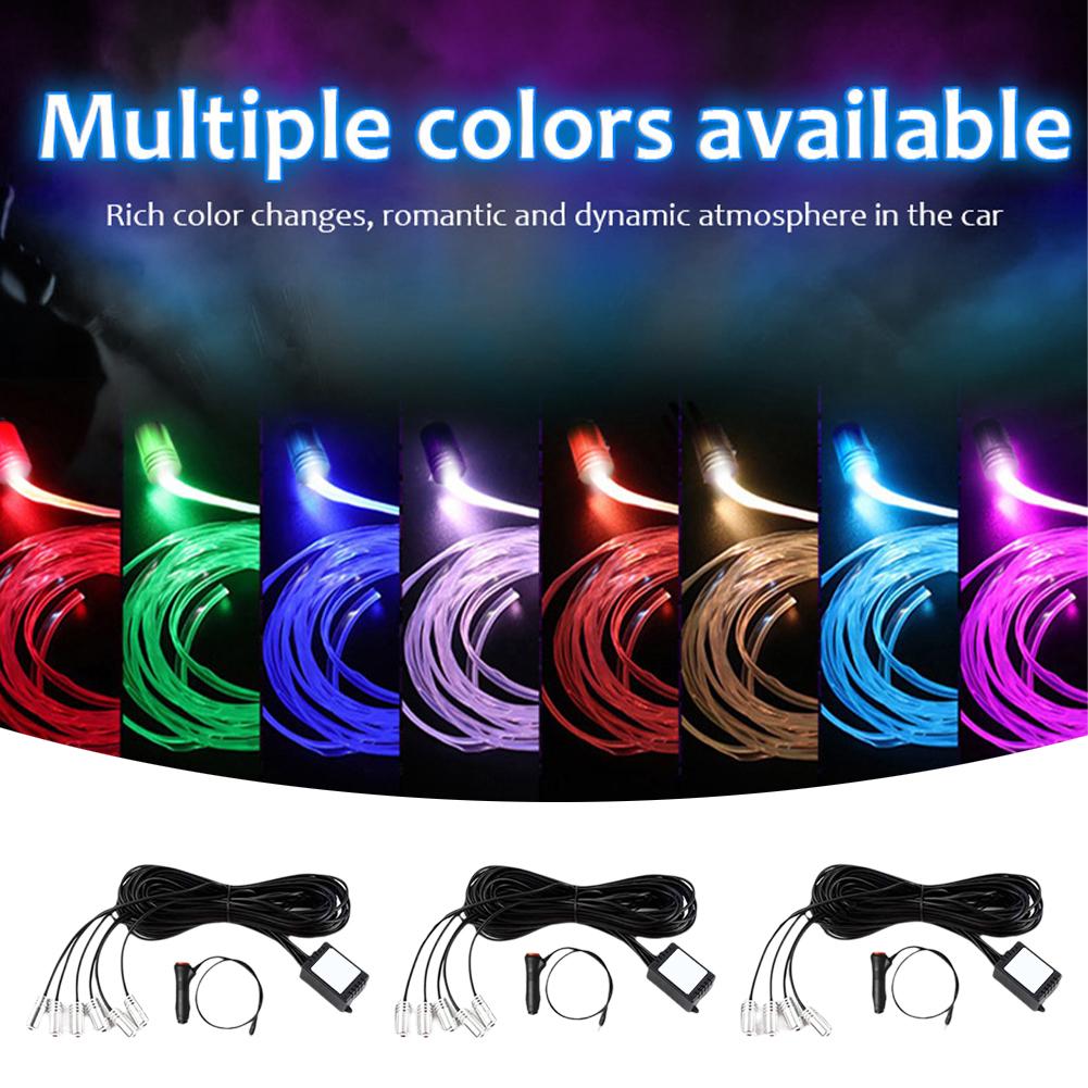 6 In 1 Car Interior LED Ambient Light Strip 6M Fiber Optic Atmosphere Nelon Lighting Kit APP Remote Control Auto Decorative Lamp