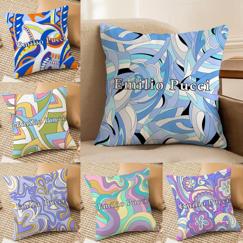 Fashion E-EE-Emilio logo P-Pucci Cushion Cover Soft Plush Double-Sided Pillow Cover Cozy Sofa Cushion Case Living Room Home Gift