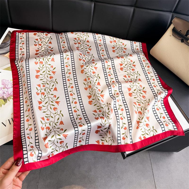 Luxury Printing Silk Square Scarf Women Neck Hair Tie Band Beach Hijab Kerchief Head Headbands Bandana Female Foulard 70Cm