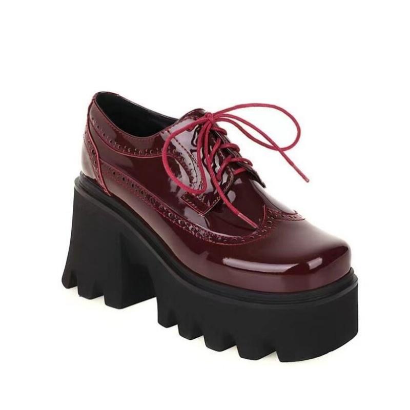 Весенне-осенняя обувь, женские туфли из лакированной кожи на платформе, туфли-лодочки на высокой платформе и толстом каблуке, большой размер 34-43