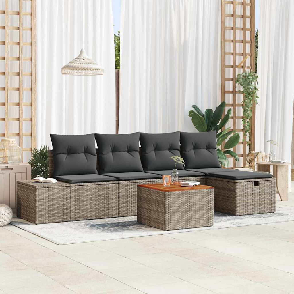 Garden Sofa Set with Cushions and Storage 6 pcs Grey Poly Rattan