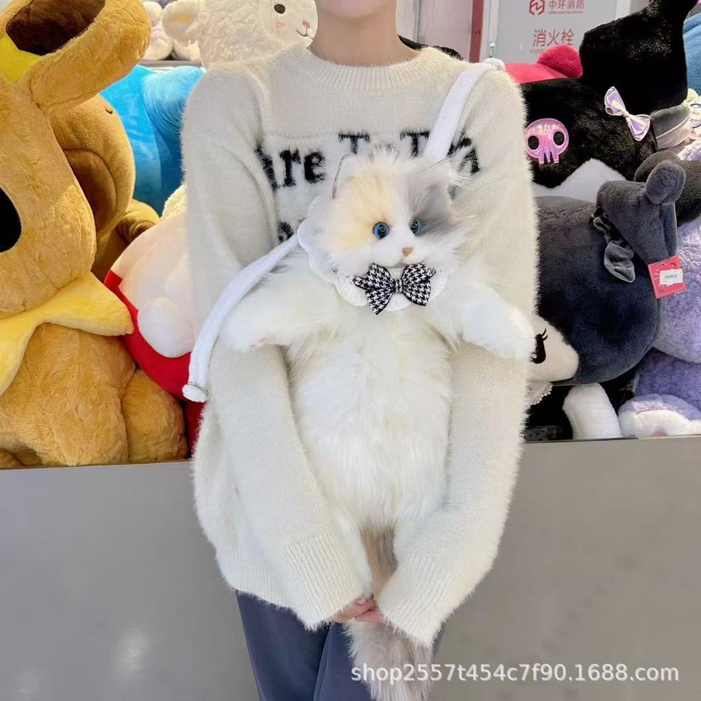 Новый Супер Реалистичный Рюкзак с Тремя Цветами и Кошкой, Полностью Ручная Работа, Милая Плюшевая Кукла Кошка, Сумка для Покупок, Дорожная Сумка для Хранения, Косметичка, Подарок