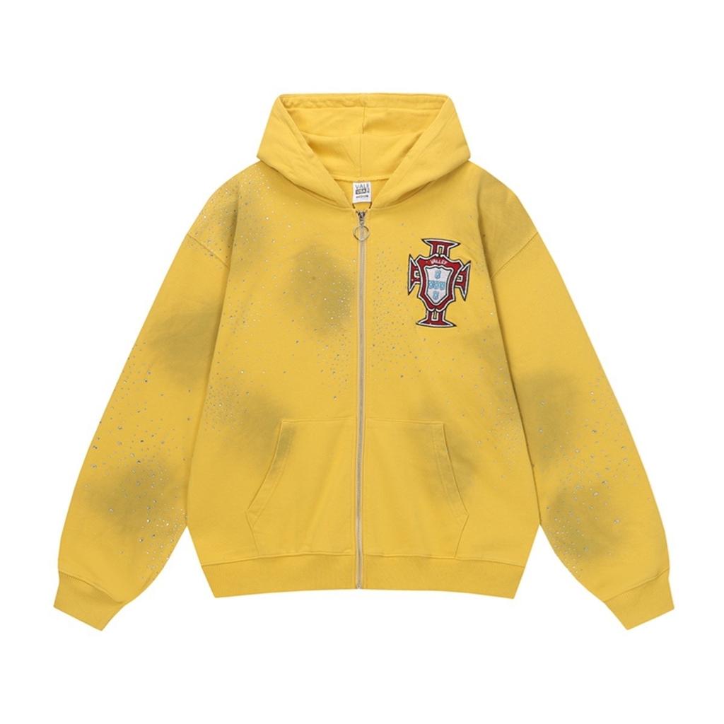 Cross-border American valley dream new letter hot diamond washed old hooded sweater loose zipper jacket