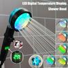LED Digital Temperature Display High Pressure Shower Head Temperature Control Colorful Fan Spray Nozzle Rainfall Bathroom Shower