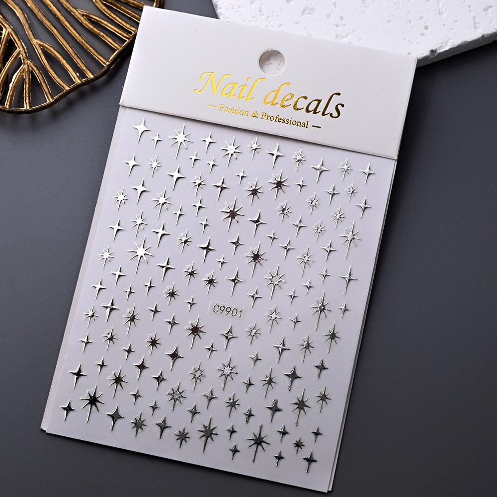 1pcs 3D Bronzing Gold Love Nail Art Stickers Holographic Stars Sun Starlight DIY Nail Decals Manicure Decoration