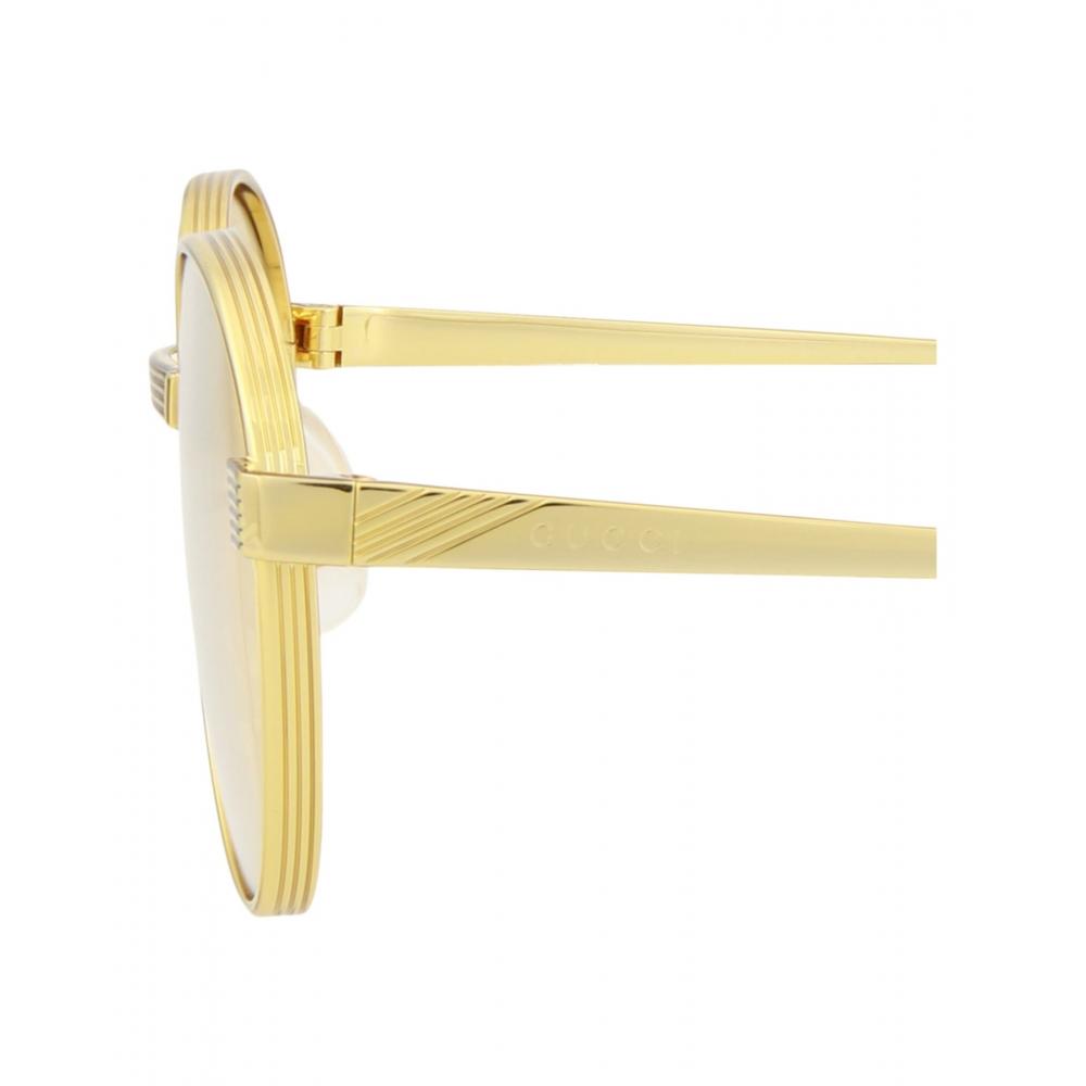 Gucci Round Frame Metal Sunglasses Gold Gold Yellow