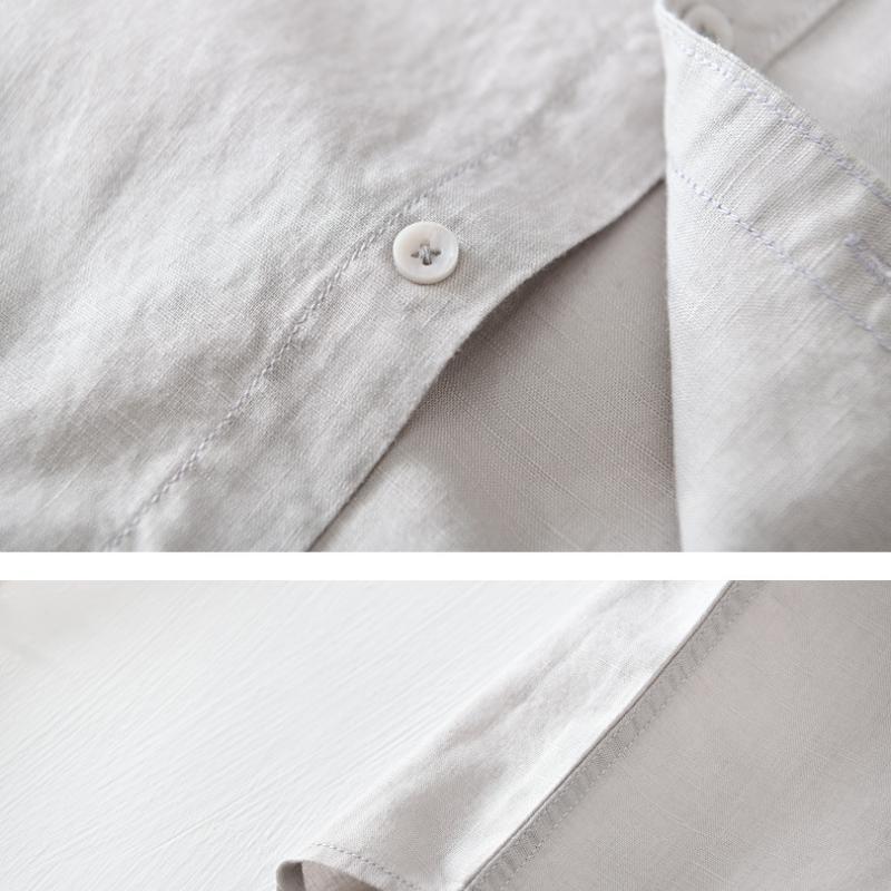 Мужская рубашка с воротником-стойкой, летняя повседневная рубашка с коротким рукавом 4XL, дышащая мужская одежда, простой стиль, однотонные рубашки из хлопка и льна