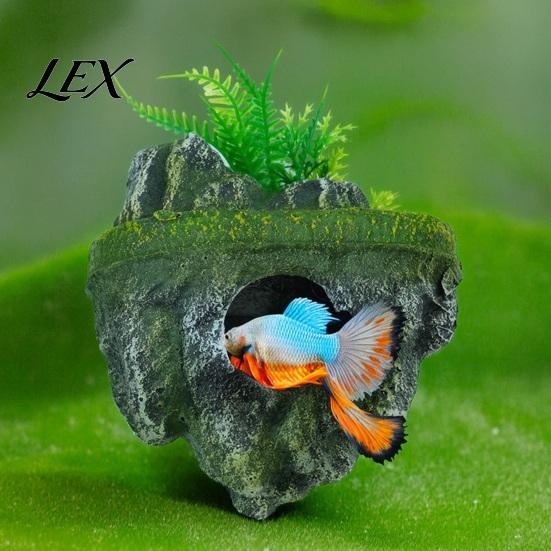 Natural Underwater Forest Scenery Floating Rock Aquarium Decoration, Realistic Moss Ornament with Small Fish Tank Accessories Cave, Hideout