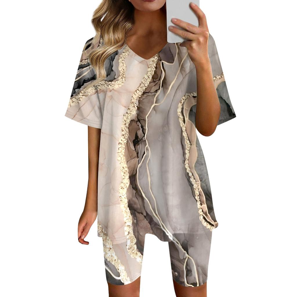 Womens Loungewear Two Piece Outfits For Women Summer V Neck T-Shirt Tops Shorts Workout Sports Tracksuit