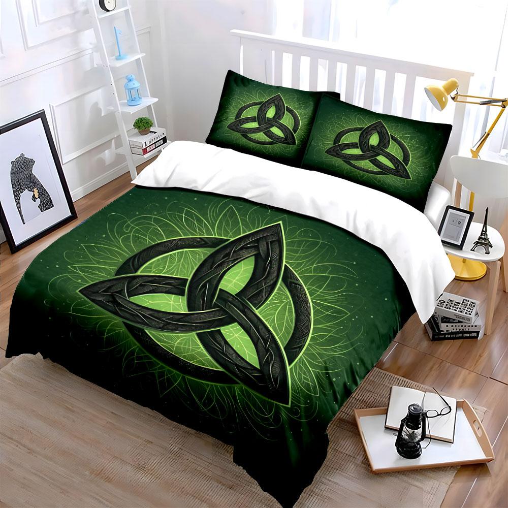 "Green Celtic Design Home Decor" Bedding Set with 1 Duvet Cover 2 Pillowcases Single Double King Queen, Gift