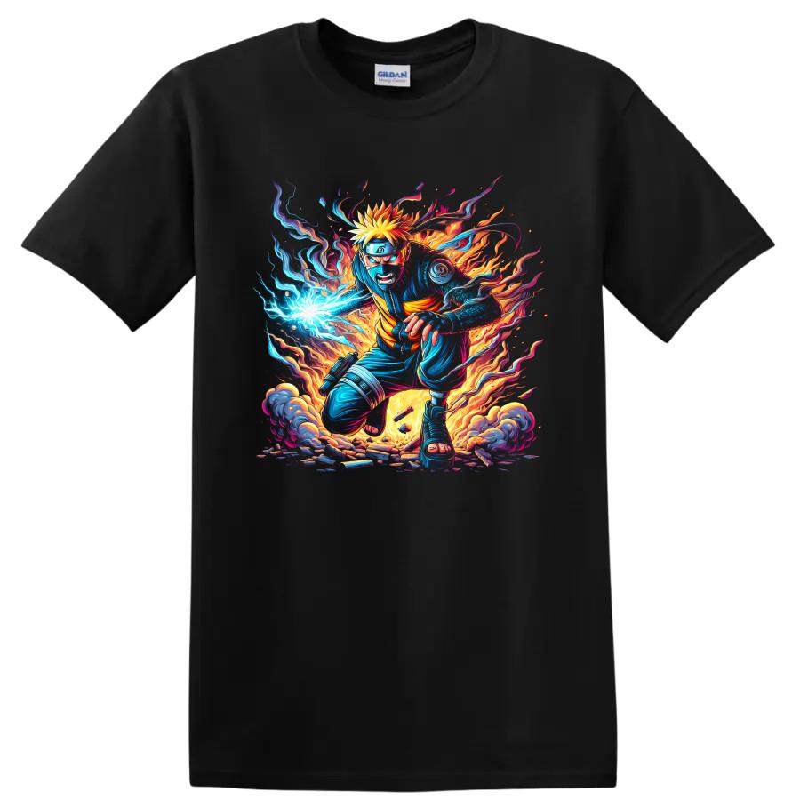 Uzumaki Anime Action T Shirt w/ Energy Blast Fire Art Print Graphic Tee