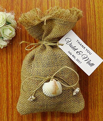 20 небольших пляжных мешочков для свадебных подарков из мешковины, деревенские мешочки для вечеринок, джутовые мешочки с завязками и индивидуальной биркой 4"x6.5