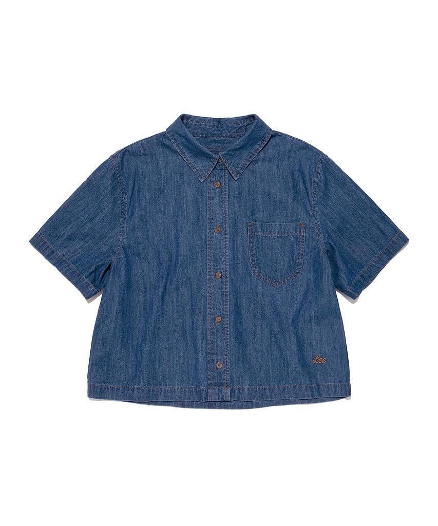 LEE Women'S Crop Denim Short Sleeve Shirt Indigo Medium