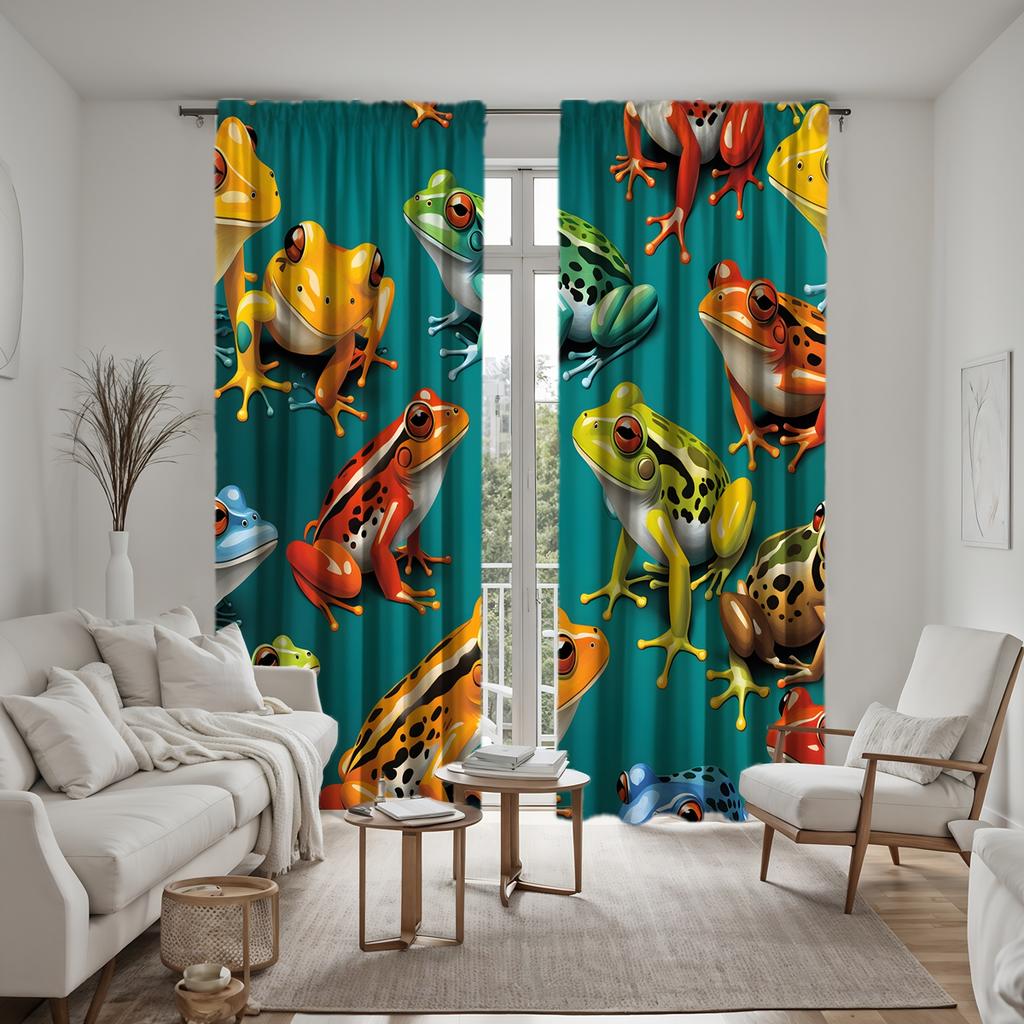 2pcs HD Cute Cartoon Frog Decorative Curtain Green Tie Digital Printed Curtain Home Decoration Style Decoration Living Room B