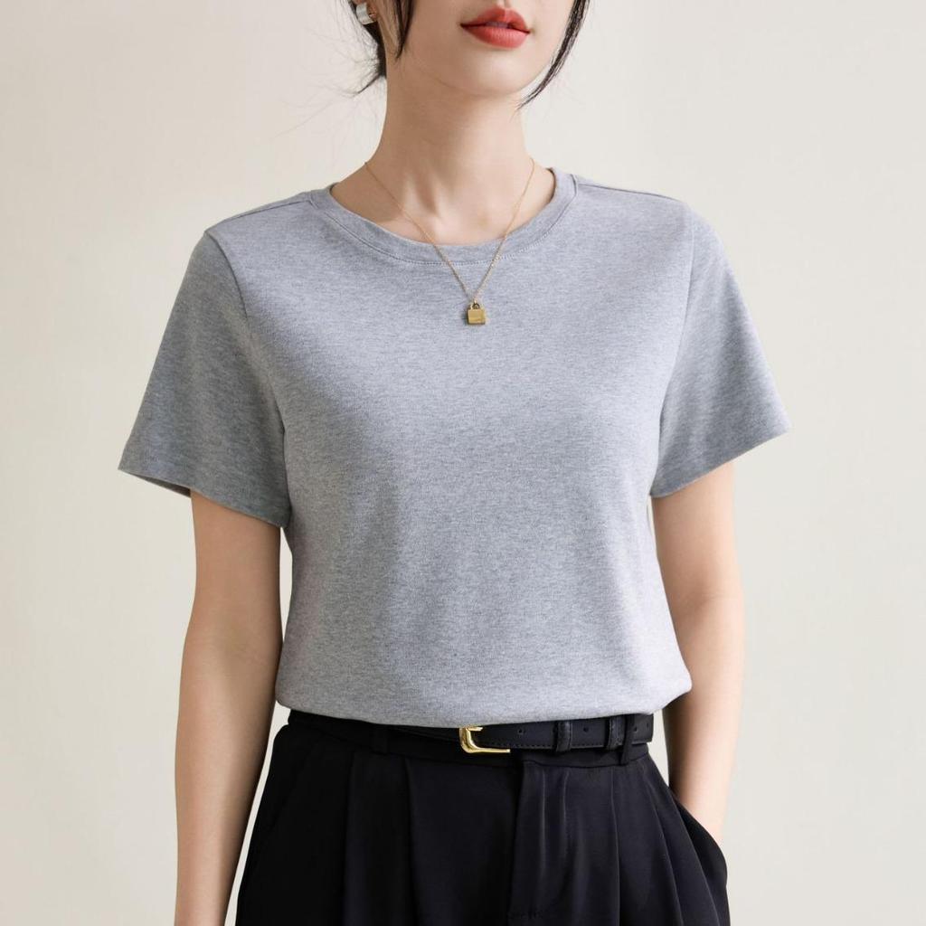 Футболка Ice-Feel Slim Fit Cotton с круглым вырезом, однотонная, с коротким рукавом, женская, коллекция весна/лето 2025 г.