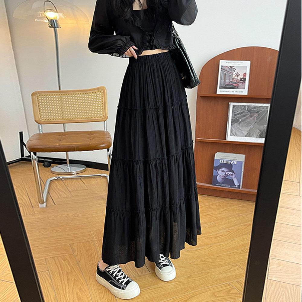 White Summer Clothing High Waist Long A-Line Pleated Skirts Cake Dress Tutu Puffy Skirt Streetwwear Sweat Girls