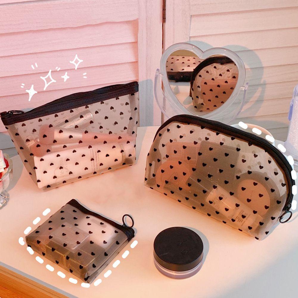 Cute Fashion Mesh Portable Zipper Toiletry Bag Pen Case Makeup Bags Pencil Pouch Cosmetic Bag