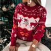 Autumn Winter Sweater Women's Christmas Jacquard Loose O-Neck Long Sleeve Sweater