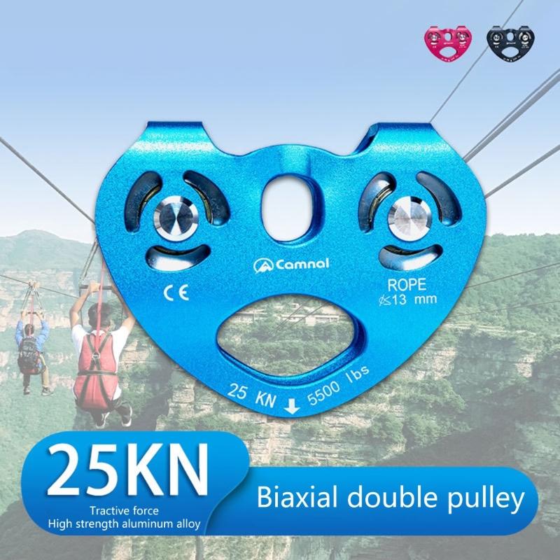Mountaineer Rock Climbing Pulley Outdoor Crossing Twin Wheels Pulley Aluminum Alloy Double Pulley With Ball Bearing