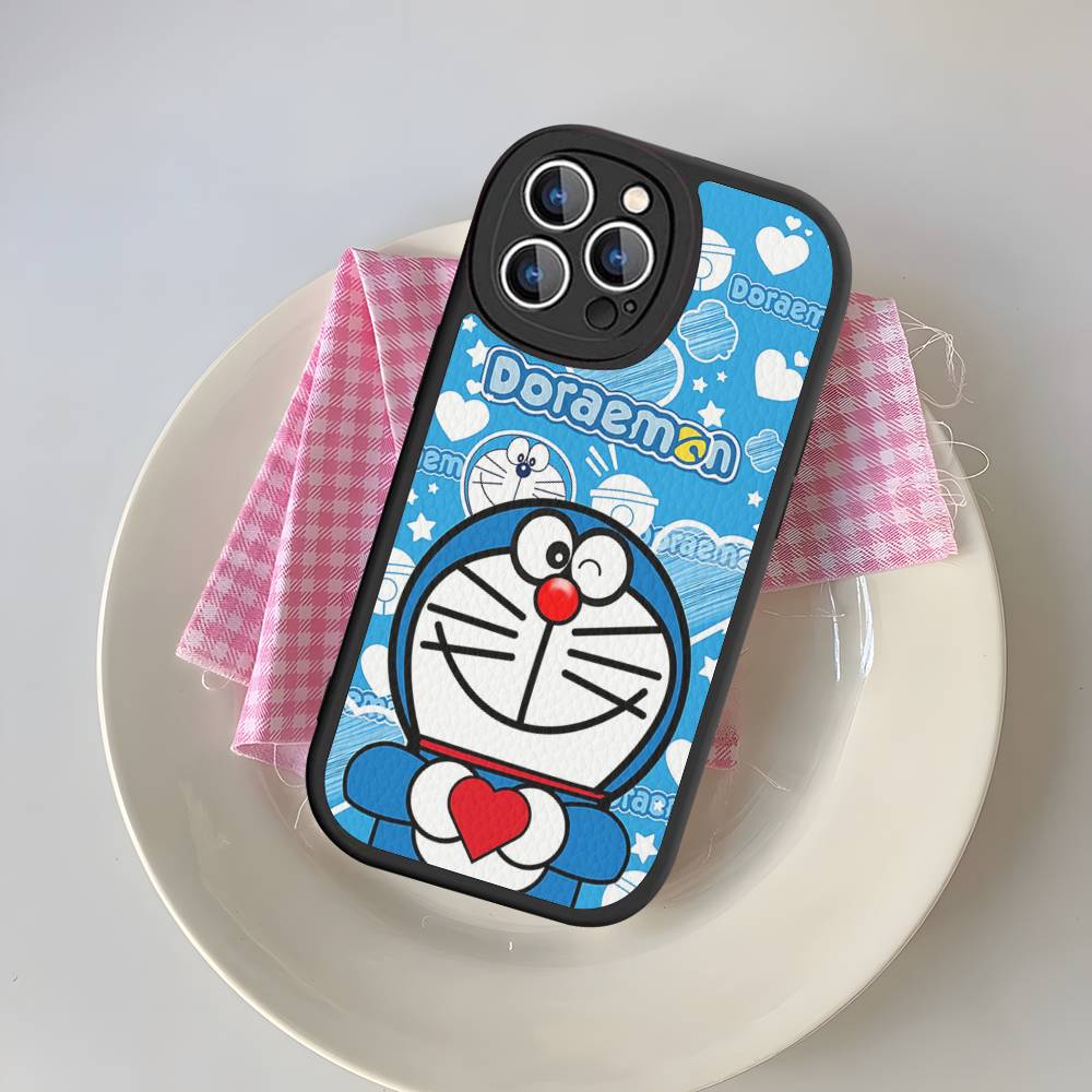 Мультяшный чехол для телефона с Дораэмоном для iPhone 11 12 13 14 15 16 Pro Max Mini Plus Мягкий кожаный чехол