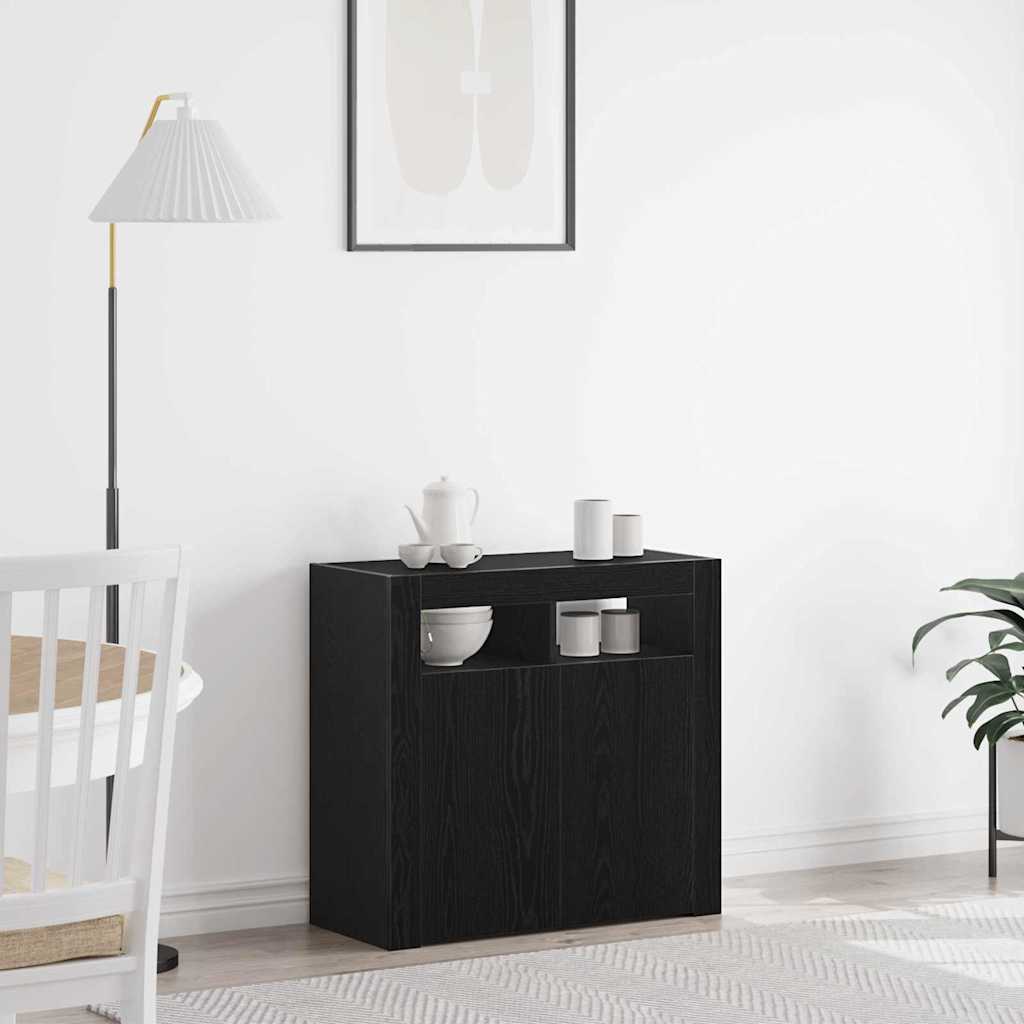 Sideboard in Black Oak Look 80 x 35 x 75 cm Engineered Wood