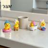 Cute Bath Duck Ornaments 4Pcs Kawaii Bathtub Figurines, Miniature Bathroom Scene Decor for Car Knitted Bun Figurines Dashboard Desk Windowsill