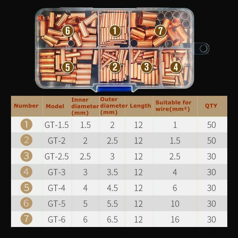 250Pcs Connectors Terminal Kit Butt Wire Cable Crimp