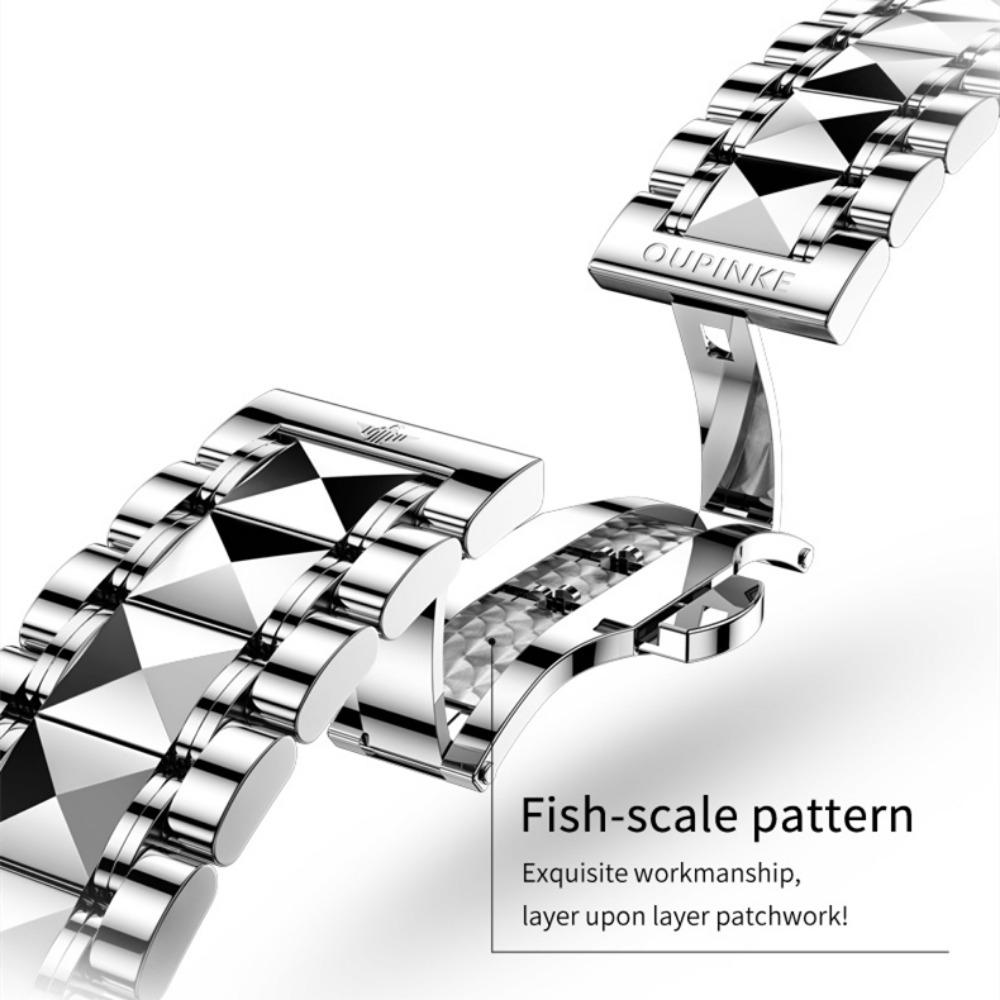 OUPINKE Men's Watch Automatic Mechanical Watch Stainless Steel Business Double Calendar Anti-high-end Watch