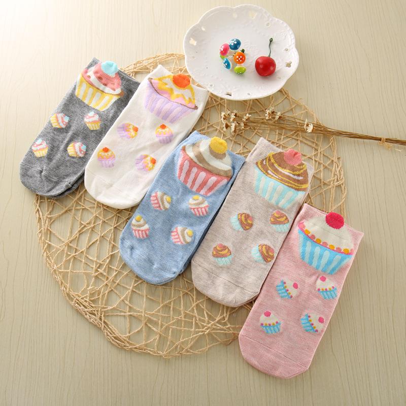 Women Cotton Socks Set Cute Cake Socks Kawaii Lovely Short Sock Casual Comfortable For Girl Korean Style High Quality Calcetines
