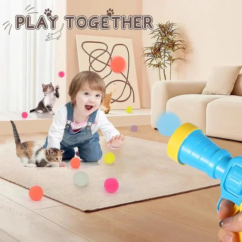 Игрушки для кошек Интерактивная игрушка-тренажер для запуска для питомца котенка Мини-пистолет для стрельбы Игры Растягивающиеся плюшевые мячи Игрушки Товары для домашних животных 2025