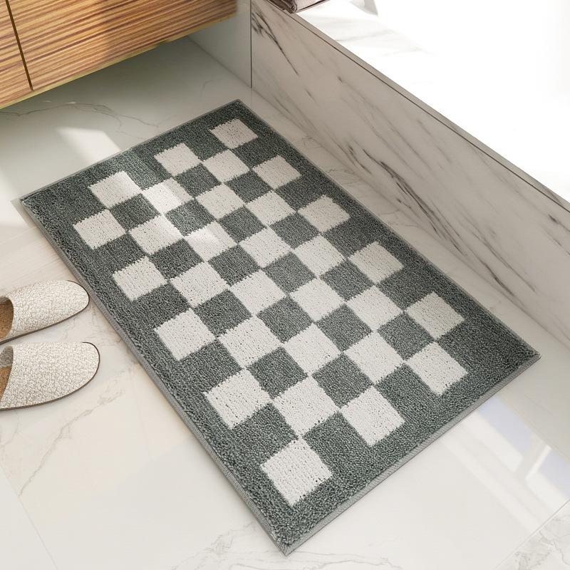 Inyahome Black and White Checkered Bath Mat Plush Microfiber Absorbent Bathroom Rugs Luxury Machine Washable Indoor Doormat Rugs