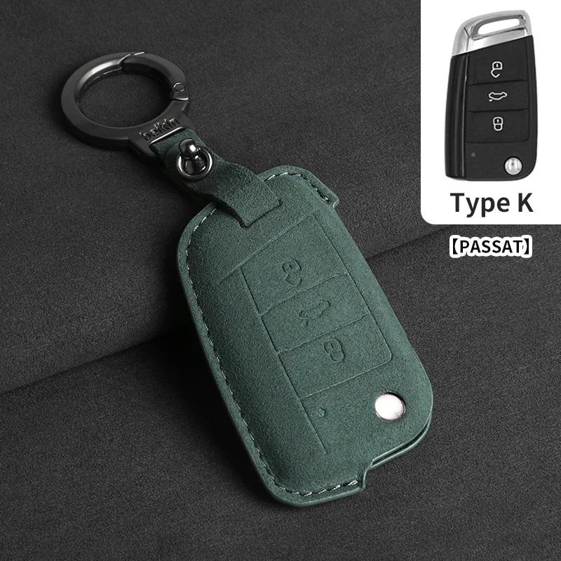 Suede Car Flip Key Case Cover Holder Keychain Shell for VW Golf 7 MK7 Tiguan MK2 for SEAT Ateca Leon FR 2 Ibiza for Skoda