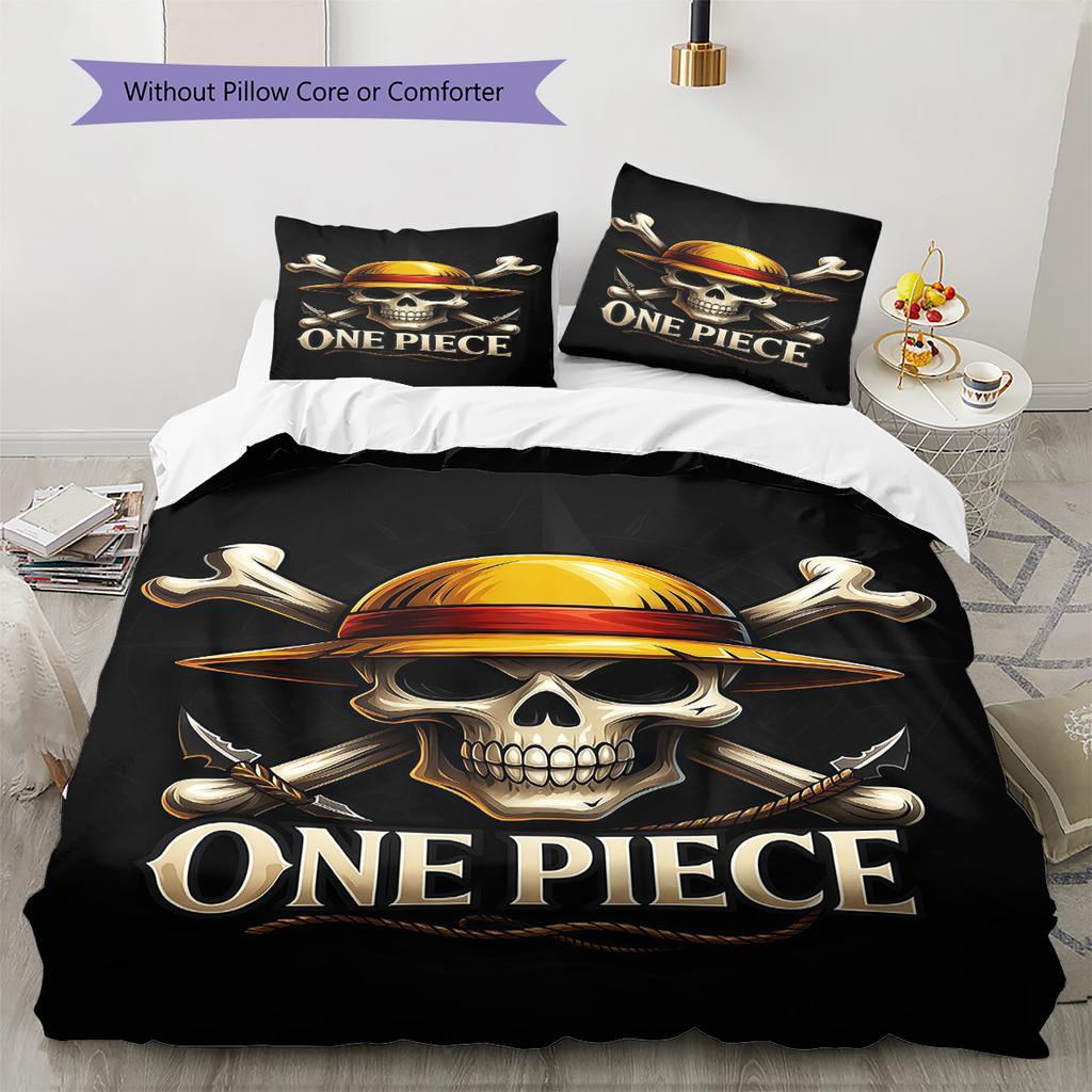 One Piece Logo Pattern Bedding Quilt Set Quilt Cover Pillowcase Home Birthday Gift(1 * duvet cover + 2 * pillowcase, without core)