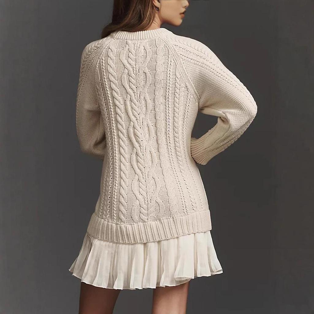 2025 Autumn/Winter Women's Knitted Solid Color Sweater & Short Skirt Set - Casual Bestseller