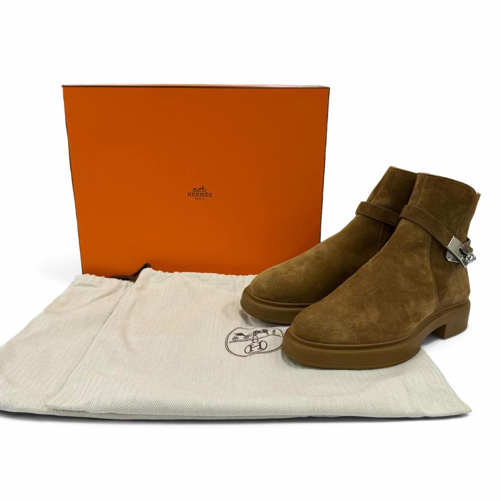 Excellent HERMES short boots veo Kelly buckle sheepskin Brown Mouton Women 36 Used