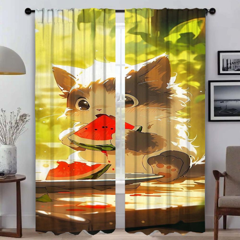 Anti-mosquito Curtains for Camera Cute Cartoon Cat Curtains Child Room Window Curtain for Room 2 Panel Partition Shades Living