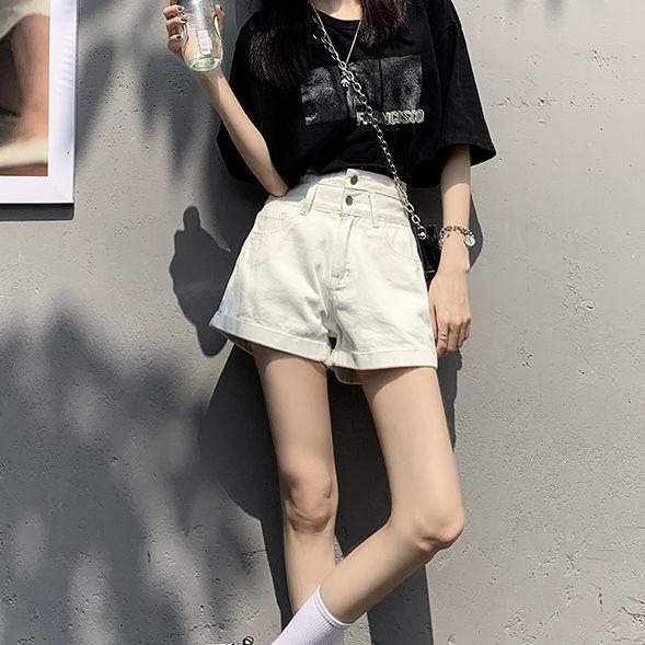 Summer Rolled Denim Shorts Tide Women's High-waisted Loose A Word Super Shorts