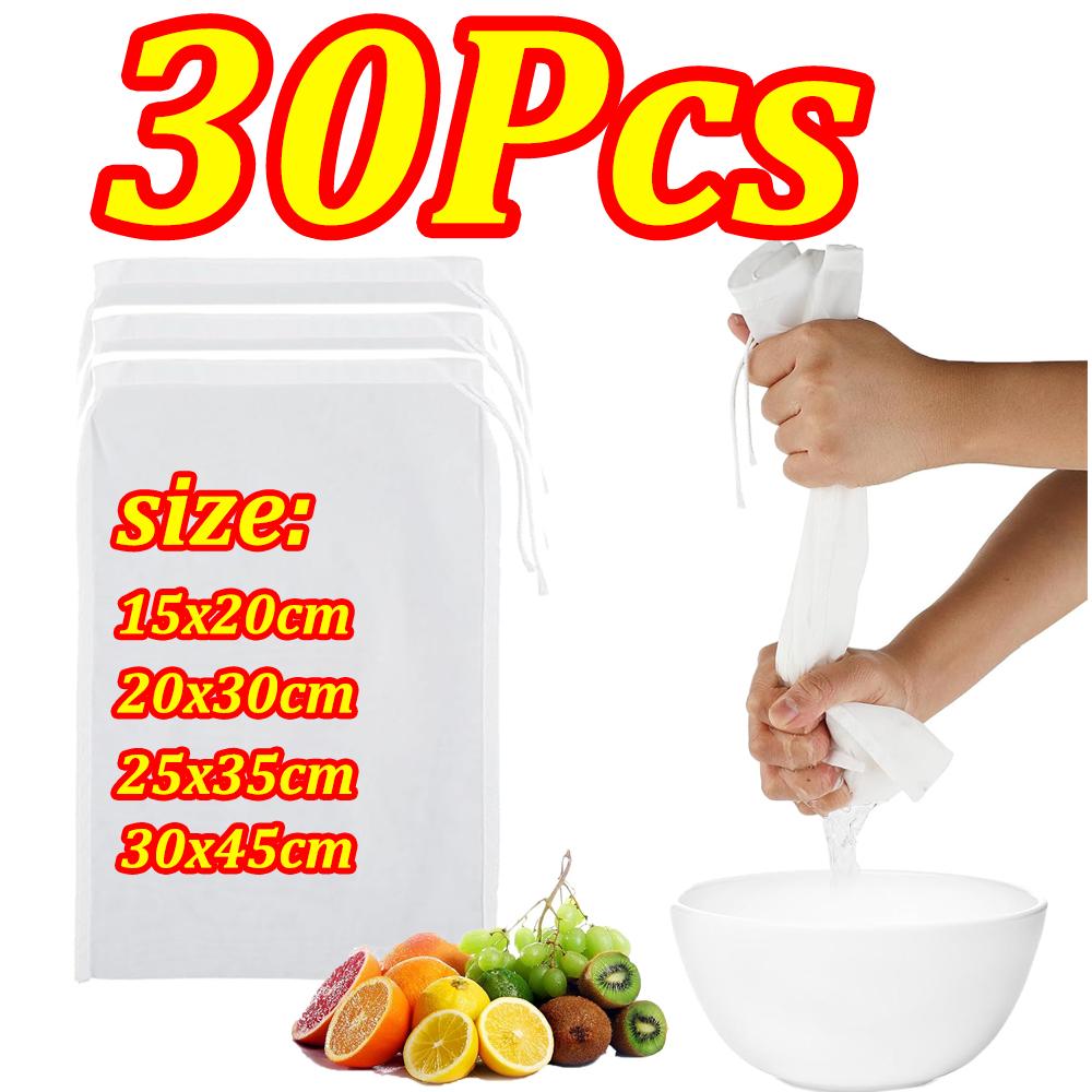 1-30Pcs Soy Milk Filter Bag Yogurt Nylon Filter Bag 100 Mesh Food Grade Nut Milk Coffee Tea Beer Filtration Strainer Mesh