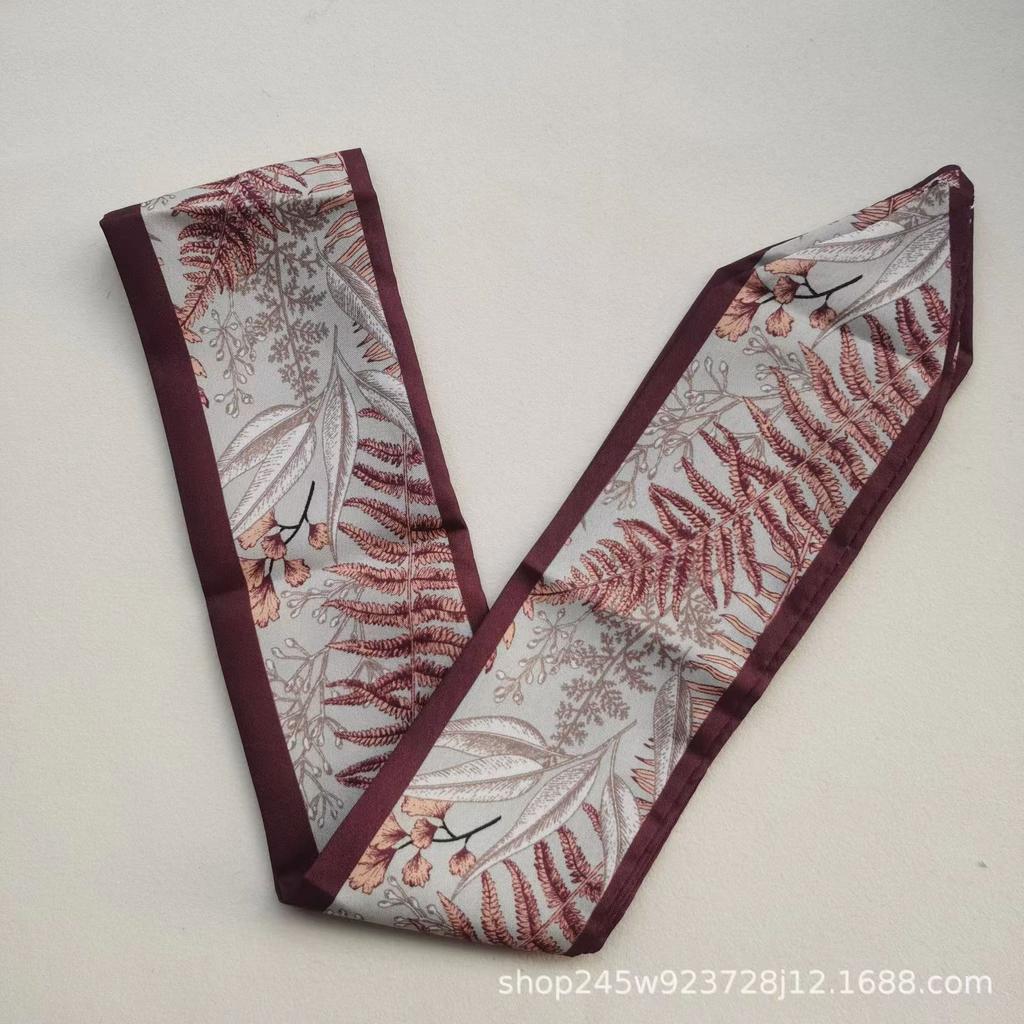 Маленький белый и нежно-зеленый шелковый шарф для женщин, тонкая лента, повязка на голову, резинка для волос, украшение для сумки, длинный