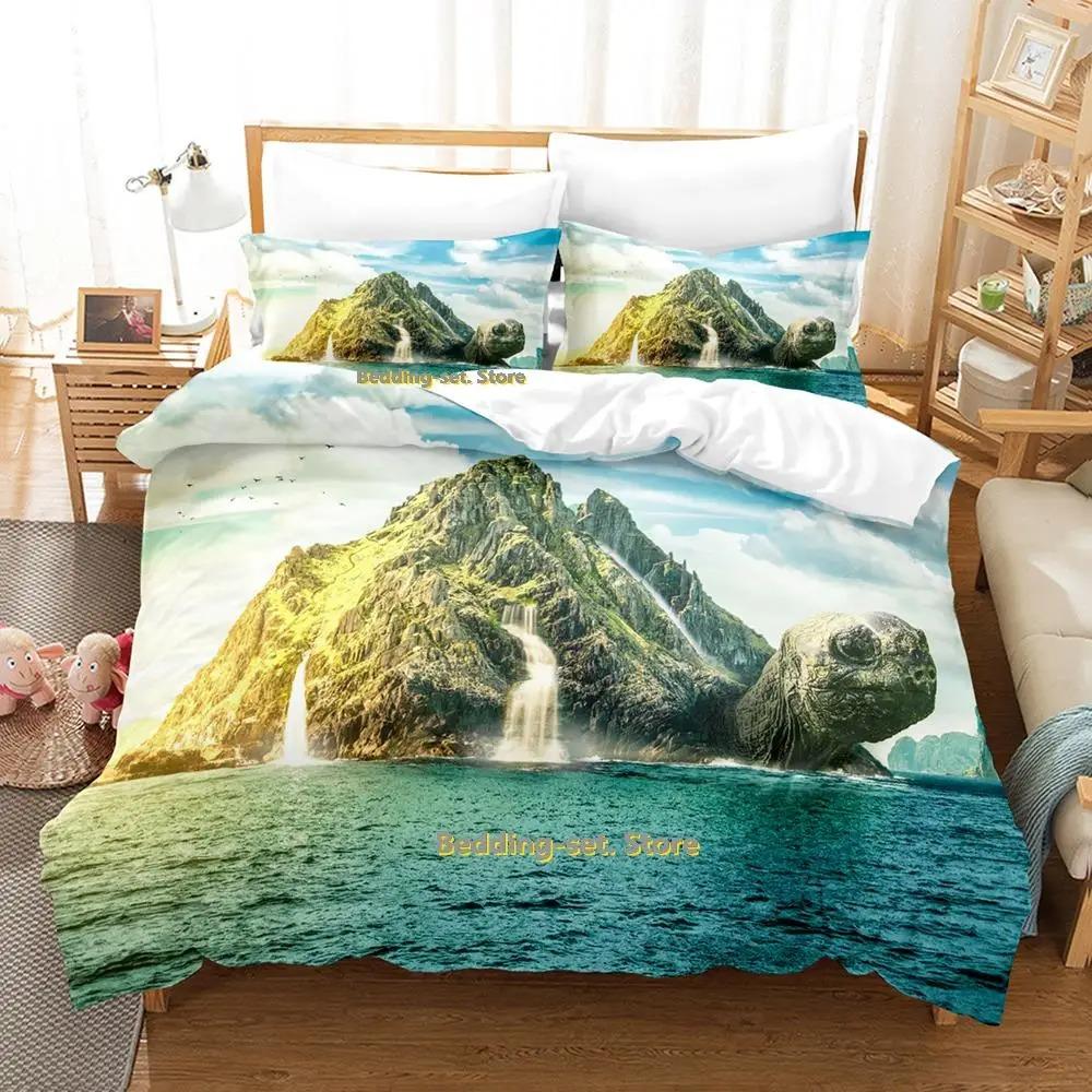 World Turtles Turtle Island Bedding Set Cartoon Anime three-piece set Adult Kid Bedroom Duvetcover Sets 3D Kawaii Animal