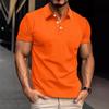 Summer Men's Waffle Stripe Lapel Solid Colour Button Down Short Sleeve Polo Shirt Top