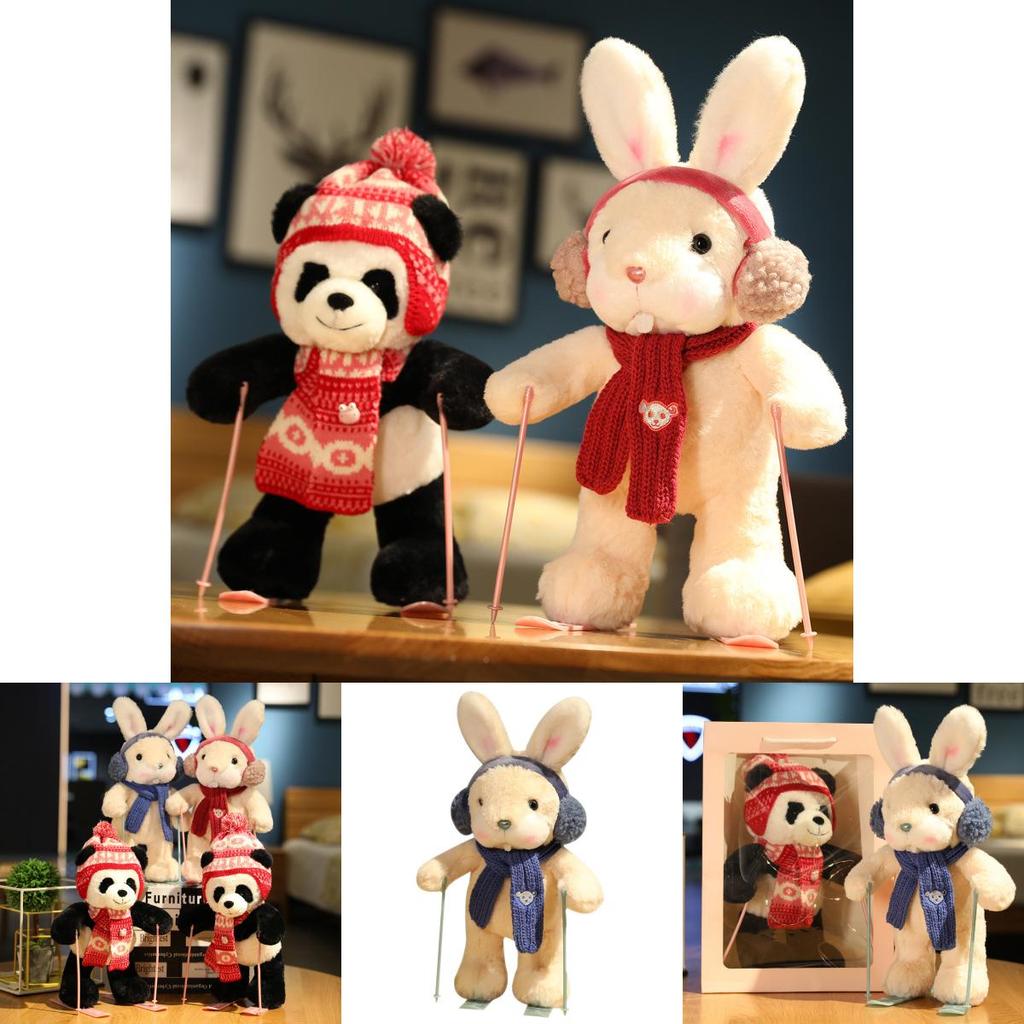 Cuter Rabbit And Panda Plush Toys With Ski Design For Kids And Gift Giving